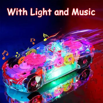 Transparent 3D Gear Racing Car Toy – Light & Sound Educational Toy for Kids