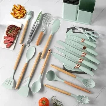 19-Piece Silicone Kitchen Utensil Set | Heat Resistant Non-Stick Kitchen Tools