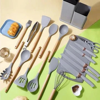 19-Piece Silicone Kitchen Utensil Set | Heat Resistant Non-Stick Kitchen Tools