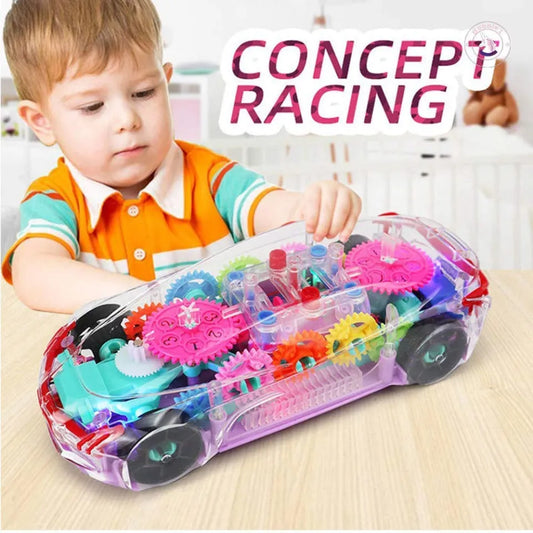 Transparent 3D Gear Racing Car Toy – Light & Sound Educational Toy for Kids