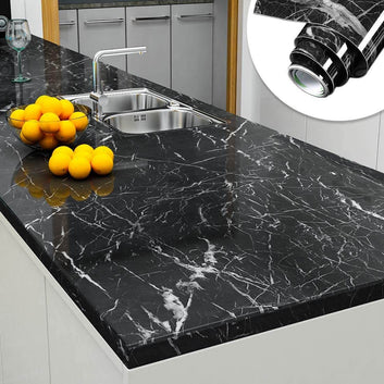Self Adhesive Black Marble Sheet for Kitchen / Waterproof Anti Oil & Heat Resist
