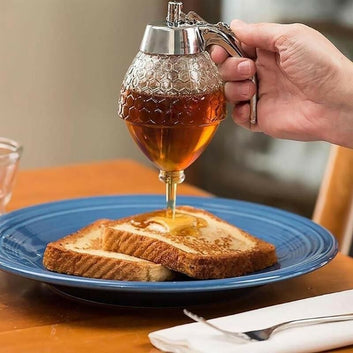 Crystal Glass Honey Dispenser Transparent Honey Storage Bottle Container with Ho