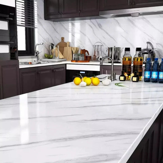 Self Adhesive White Marble Sheet for Kitchen / Waterproof Anti Oil & Heat Resist