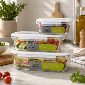 Limon 3-Piece Rectangular Glass Storage Container Set with Lids