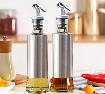 300ml Glass Oil Dispenser Stainless Steel Bottle Kitchen Cooking Oil Vinegar Bot