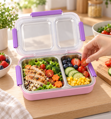 2-Compartment Stainless Steel Lunch Box – Minor Damage