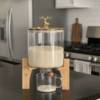 Glass Grain Storage Dispenser with Bamboo Stand