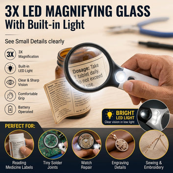 3X LED Magnifying Glass with Built-in Light