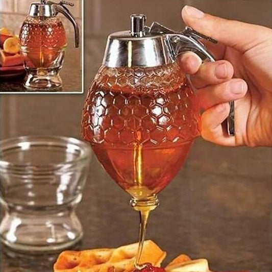 Crystal Glass Honey Dispenser Transparent Honey Storage Bottle Container with Ho