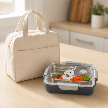 Kids Bunny Lunch Box | Stainless Steel with Extra Steel Bowl