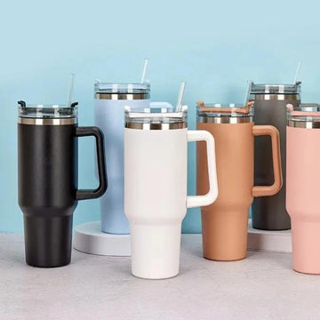 Vacuum Insulated Steel Tumbler 1200ml | Handle & Reusable Straw, Hot & Cold