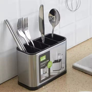Knife & Utensil Holder with Stainless Steel Drain Tray