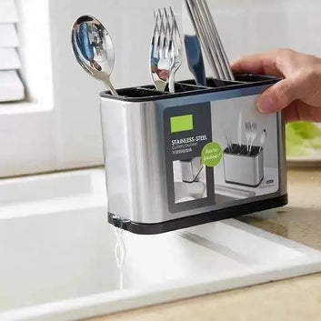 Knife & Utensil Holder with Stainless Steel Drain Tray