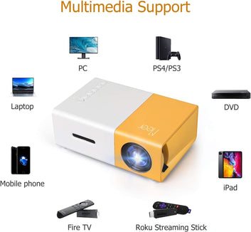 Mini Pico Projector – 1080P Support, 60" Screen, HDMI USB AV & Remote Control