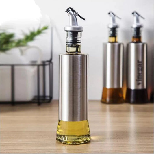 300ml Glass Oil Dispenser Stainless Steel Bottle Kitchen Cooking Oil Vinegar Bot