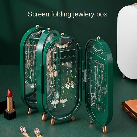 Foldable Jewelry Organizer With Mirror Ear Rings & Necklace_ Hanging Holder Jewe