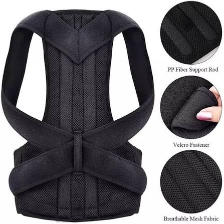 Black Adjustable Mesh Posture Corrector Belt for Men