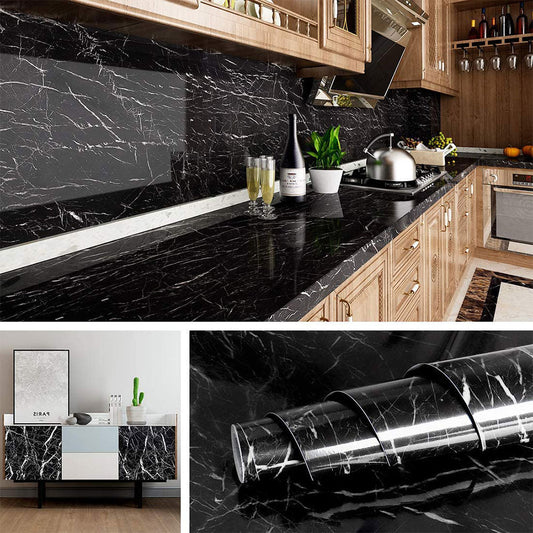Self Adhesive Black Marble Sheet for Kitchen / Waterproof Anti Oil & Heat Resist