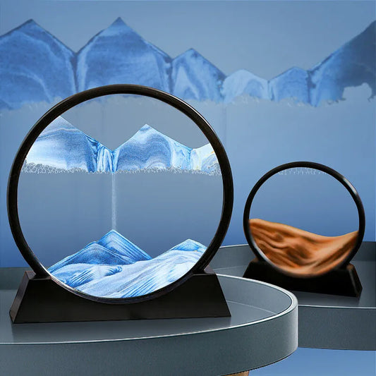 Moving Sand Art Pictures 3-d, Quicksand Painting Ornaments, Round Glass 3D Frame